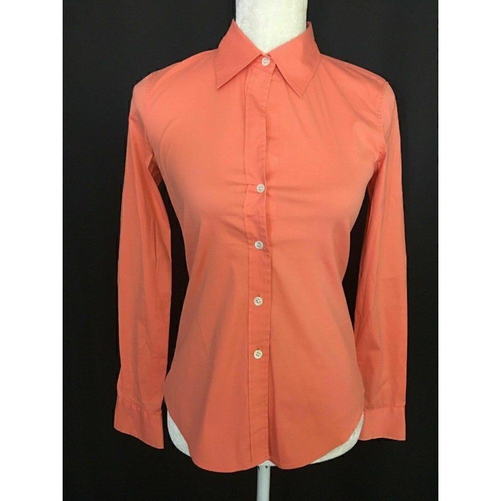 Theory Womens Coral Orange Long Sleeve Work Career Dress Shirt Top P Xs Small